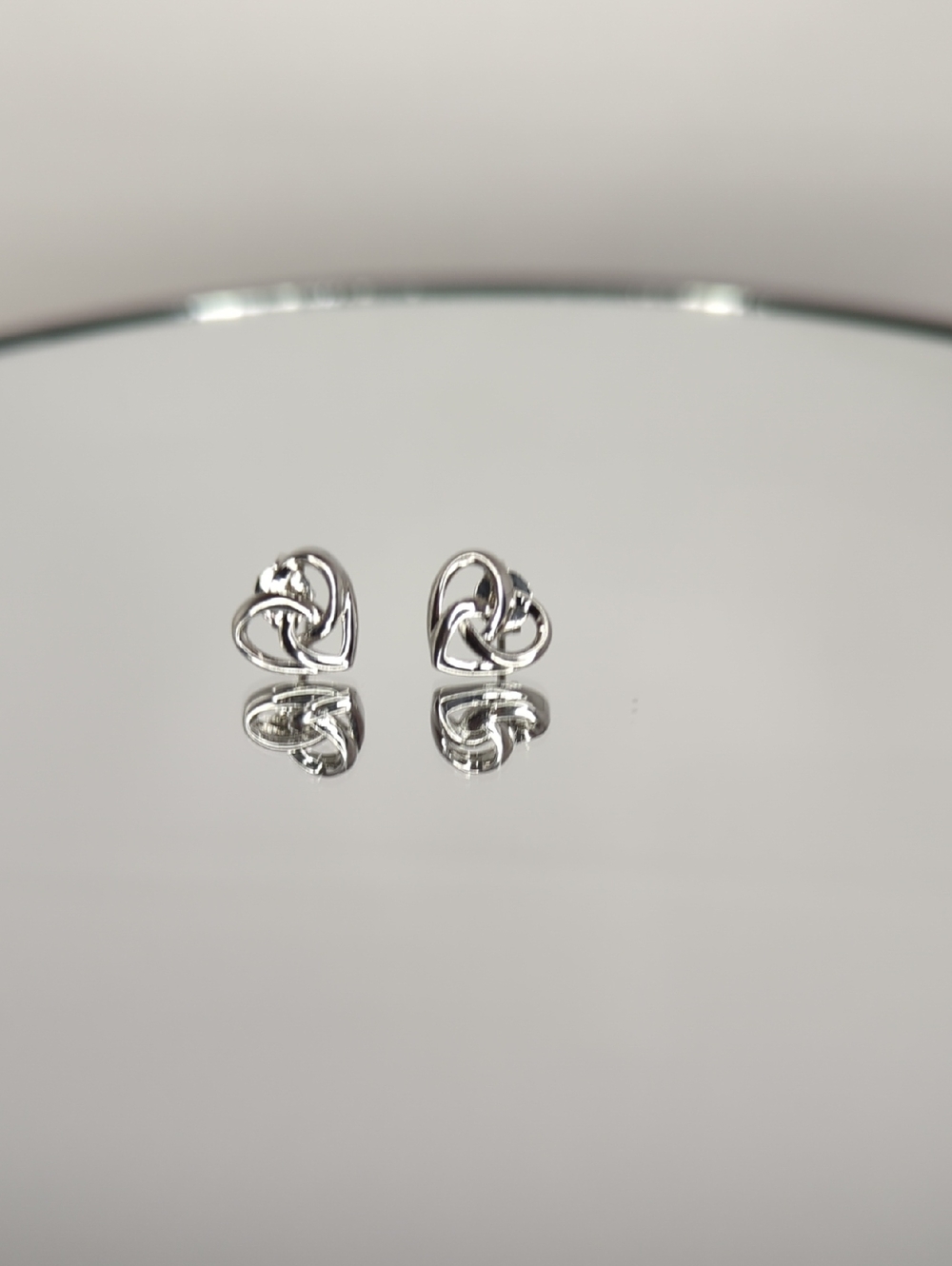 Sterling Silver Heart Knot Stud Earrings - Silver